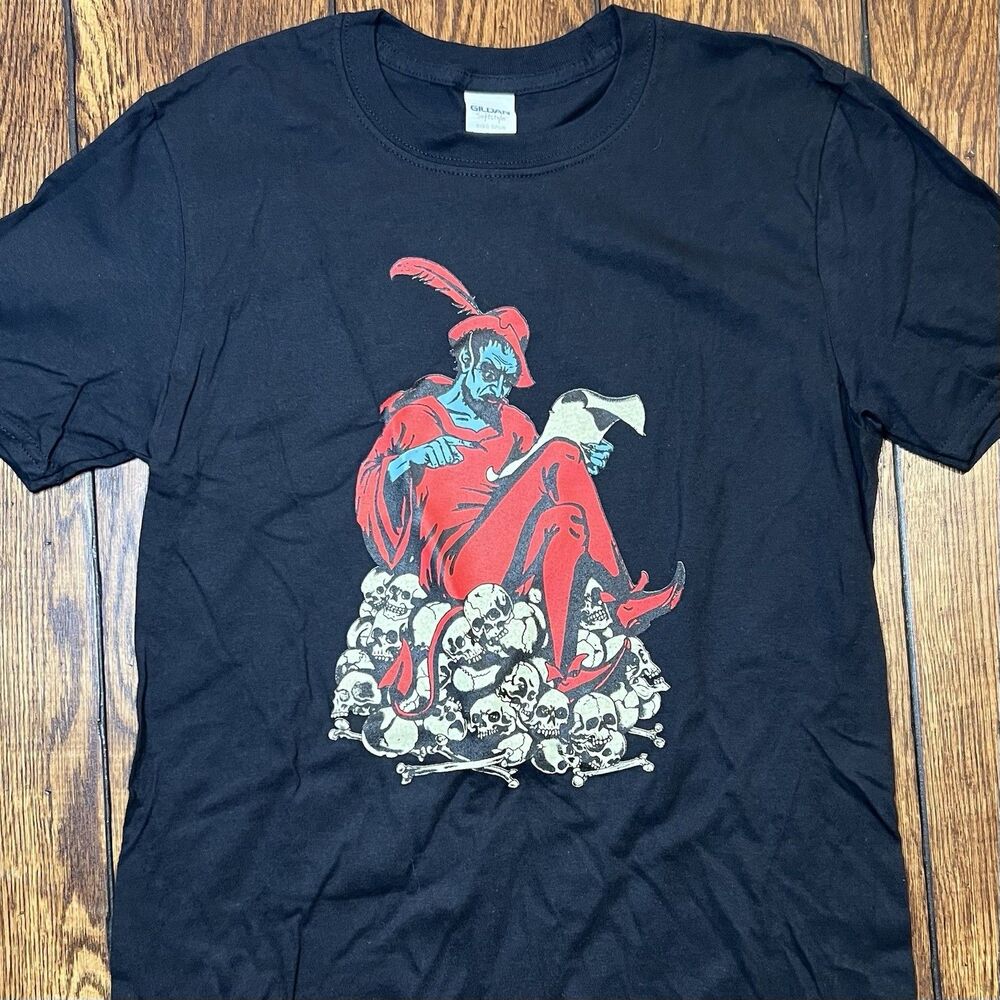 Vintage Y2K Skull Devil Top Short Sleeve McDonald Size S Black Red Blue